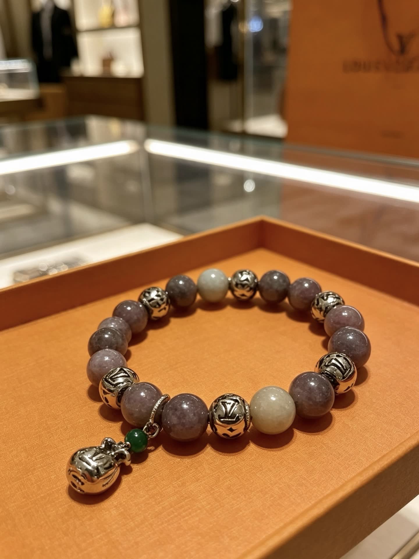 Louis Vuitton Beaded Bracelet with Silver Beads and Charm